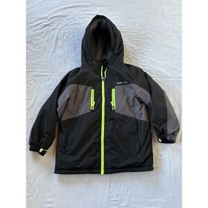 Boys Size 8 SwissTech Winter Coat, Black/Yellow, Hood, Pockets